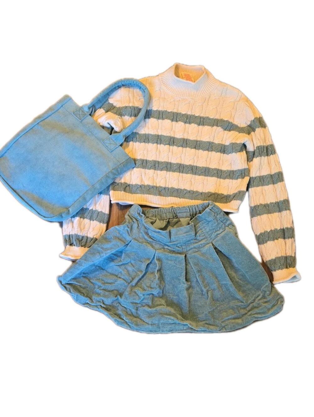 Cynthia Rowley Girls Sweater Skirt Purse Set Blue Sz L (10/12)